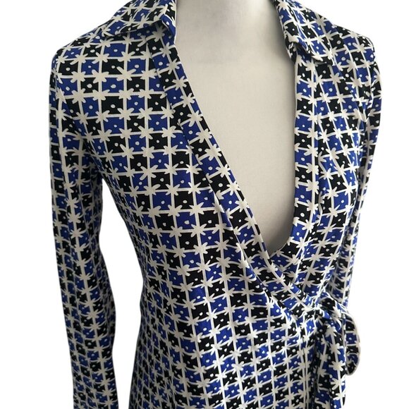DIANE VON FURSTENBERG DVF Printed Collared Wrap Dress Size 6 - Picture 6 of 10